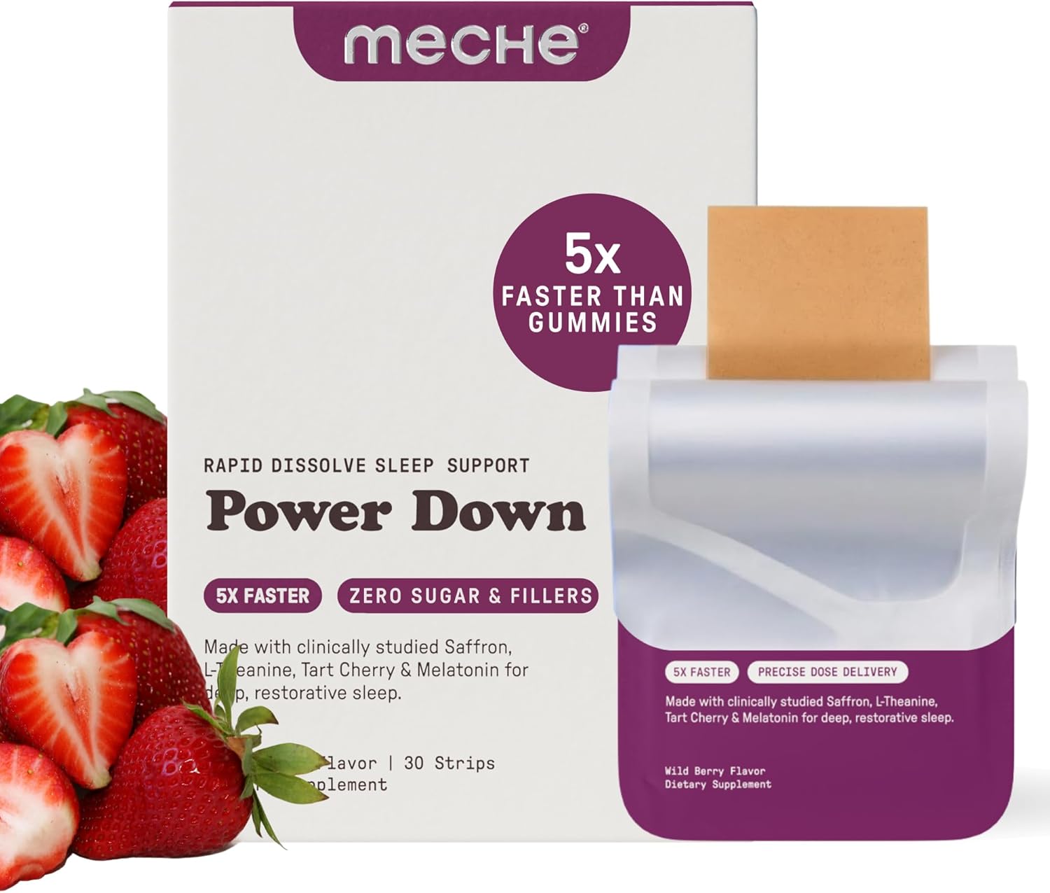 Power Down rapid-dissolve sleep strip – natural berry flavor, sugar-free, TSA-friendly